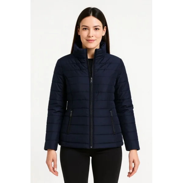 Kadın Bomber Mont Ceket – Su İtici Kumaş, Kapitone Astarlı, Fermuarlı, Kışlık - Lacivert