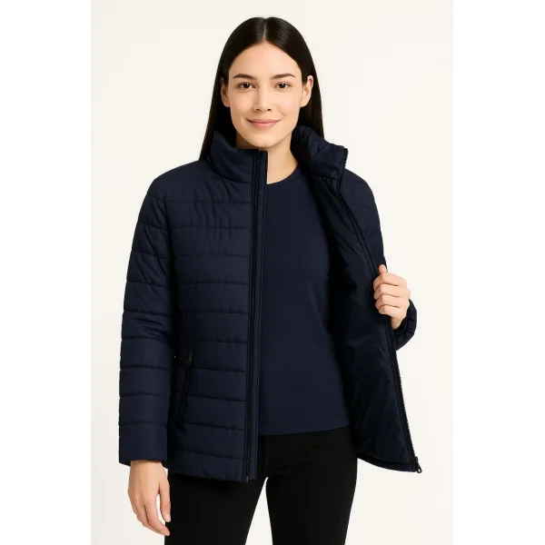 Kadın Bomber Mont Ceket – Su İtici Kumaş, Kapitone Astarlı, Fermuarlı, Kışlık - Lacivert