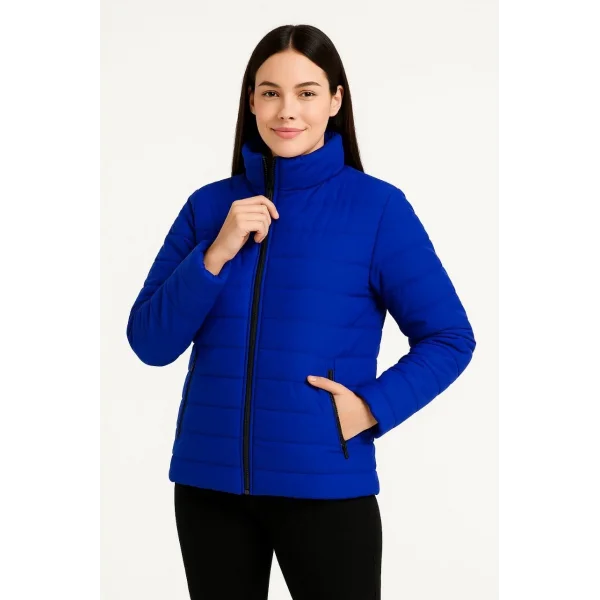 Kadın Bomber Mont Ceket – Su İtici Kumaş, Kapitone Astarlı, Fermuarlı, Kışlık - Saks Mavisi