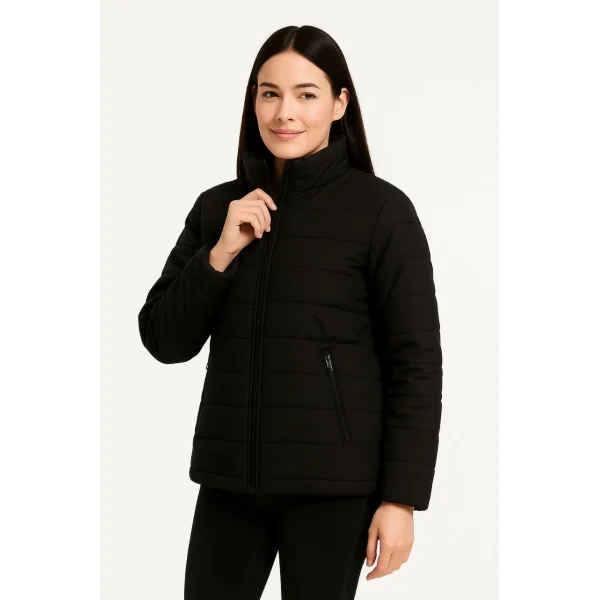 Kadın Bomber Mont Ceket – Su İtici Kumaş, Kapitone Astarlı, Fermuarlı, Kışlık - Siyah