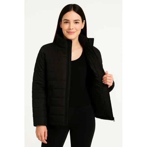 Kadın Bomber Mont Ceket – Su İtici Kumaş, Kapitone Astarlı, Fermuarlı, Kışlık - Siyah