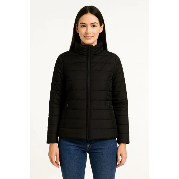 Kadın Bomber Mont Ceket – Su İtici Kumaş, Kapitone Astarlı, Fermuarlı, Kışlık - Siyah