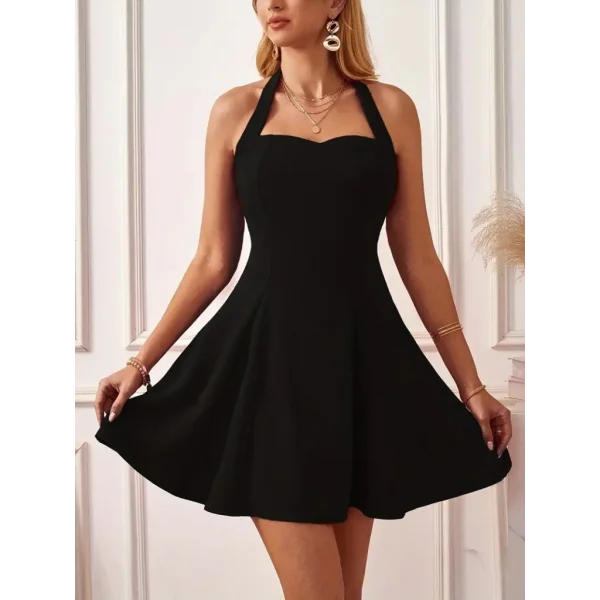 Kadın Boyundan Askılı Sırtı Açık Ithal Krep Mini Elbise