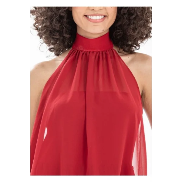 Kadın Boyundan Bağlamalı Şifonlu Kolsuz Fırsat Ürün Diz Üstü Elbise