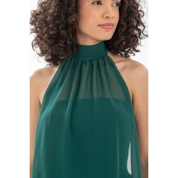 Kadın Boyundan Bağlamalı Şifonlu Kolsuz Fırsat Ürün Diz Üstü Elbise