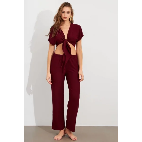 Kadın Bürümcük Kumaş Pantolonlu Takım