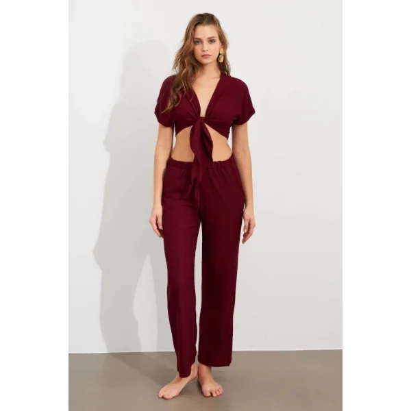 Kadın Bürümcük Kumaş Pantolonlu Takım