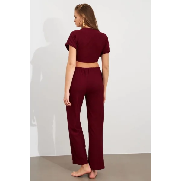 Kadın Bürümcük Kumaş Pantolonlu Takım