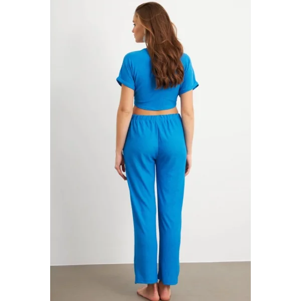 Kadın Bürümcük Kumaş Pantolonlu Takım