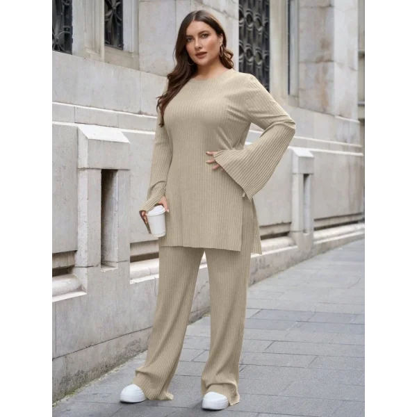 Kadın Büyük Beden Ispanyol Kol Yanı Yırtmaçlı Tunik Ve Pantolon Ikili Takım