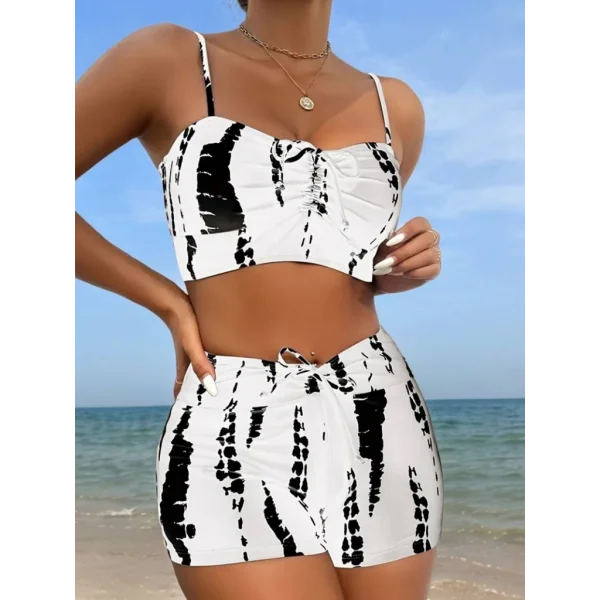 Kadın Büzgü Detay Askılı Crop Mini Tayt Ikili Takım