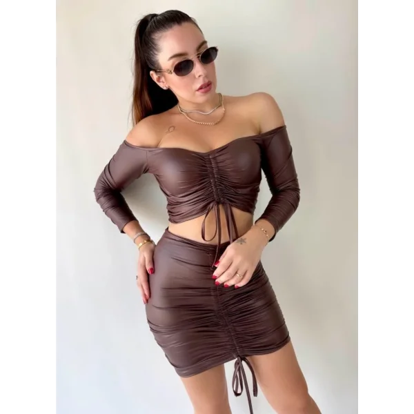 Kadın Büzgülü Deri Etek Takım Fırsat Ürün