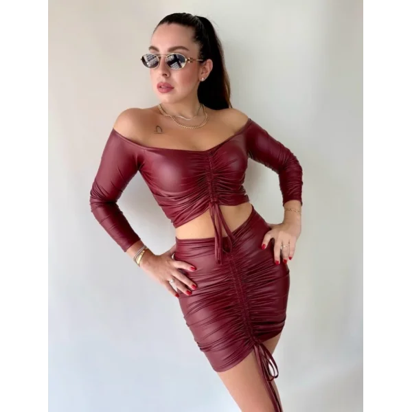 Kadın Büzgülü Deri Etek Takım Fırsat Ürün