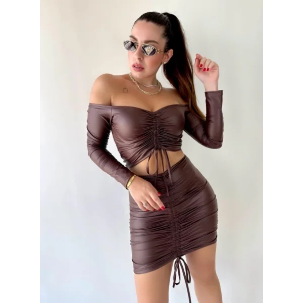 Kadın Büzgülü Deri Etek Takım Fırsat Ürün