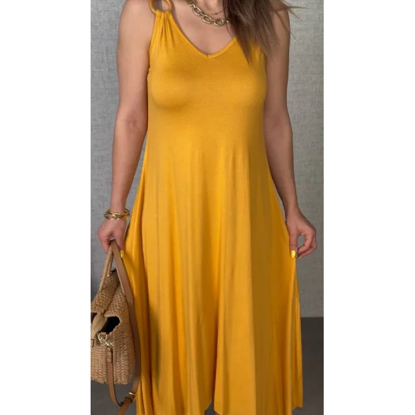 Kadın çan Dokuma Kumaş V Yaka Asimetrik Kesim Elbise