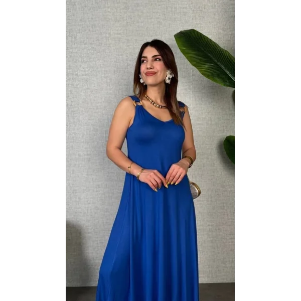 Kadın çan Dokuma Kumaş V Yaka Asimetrik Kesim Elbise