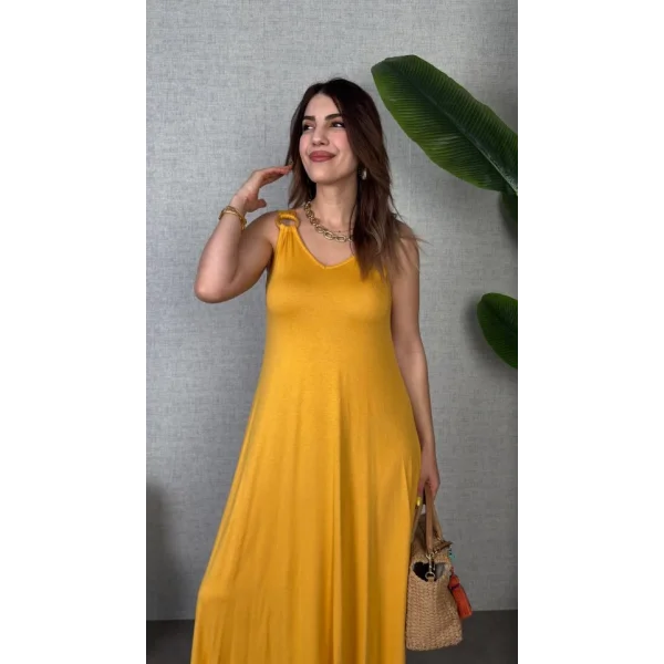 Kadın çan Dokuma Kumaş V Yaka Asimetrik Kesim Elbise