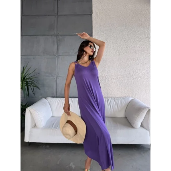 Kadın çan Dokuma Kumaş V Yaka Asimetrik Kesim Elbise