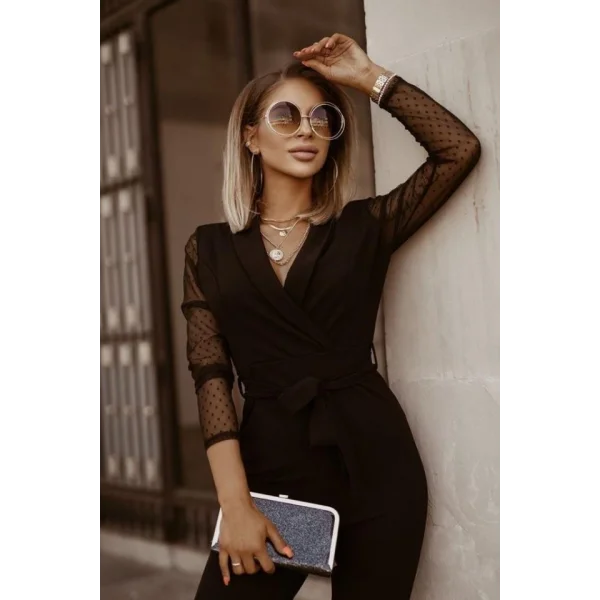 Kadın Ceket Yaka Detay Kolları Tül Tulum