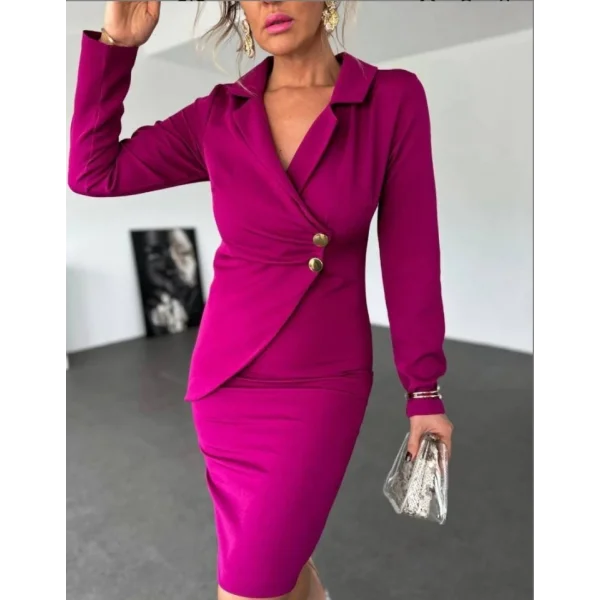 Kadın Ceket Yaka Düğme Detaylı Atlas Kumaş Elbise