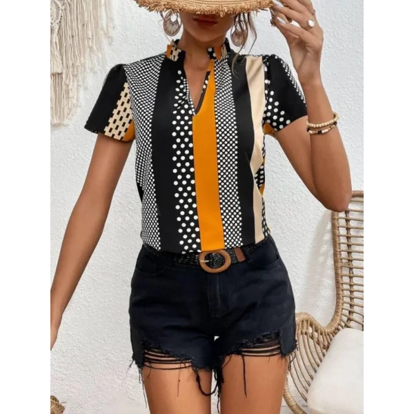 Kadın Çentik Ve Büzgülü Yaka Desenli Mikro Kumaş Bluz