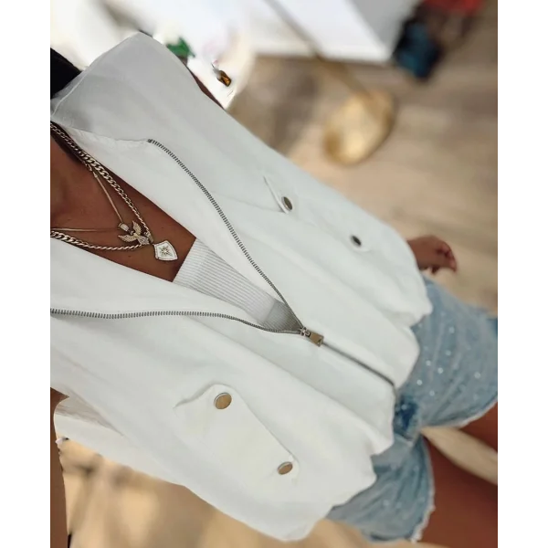 Kadın Cep Detay Dökümlü Keten Yelek