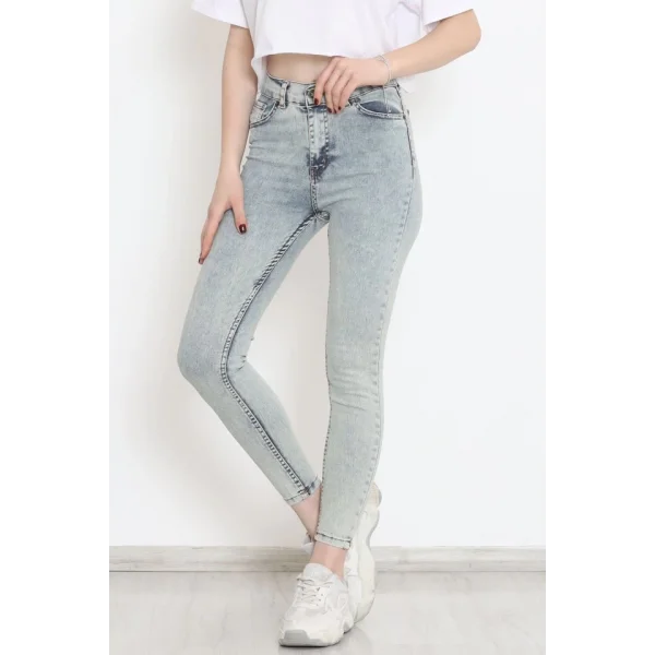 Kadın Cep Detay Kar Yıkamalı Kot Pantolon