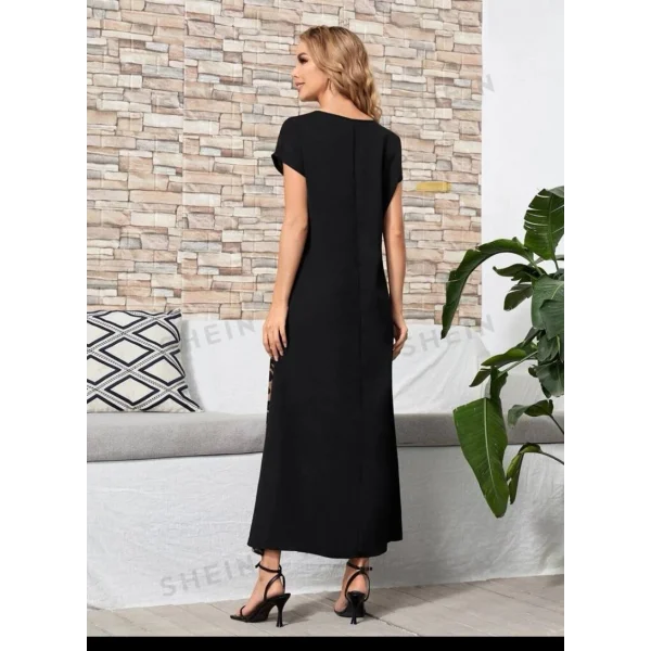 Kadın Cep Detaylı Leopar Garnili Turlu Viskon Kumaş Elbise