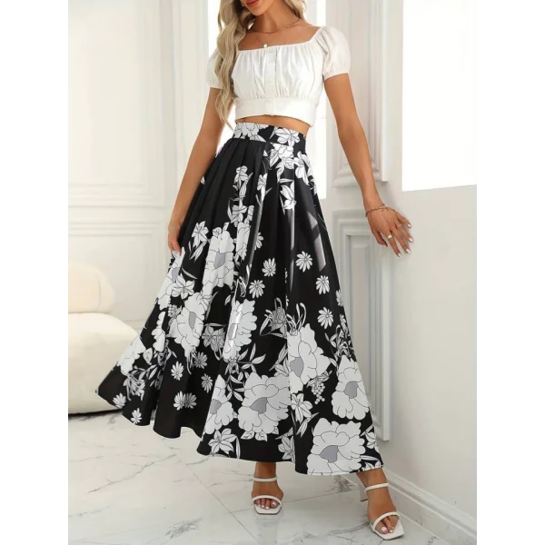 Kadın çiçek Baskılı Maxi Boy üprem Etek