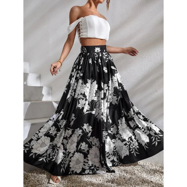 Kadın çiçek Baskılı Maxi Boy üprem Etek