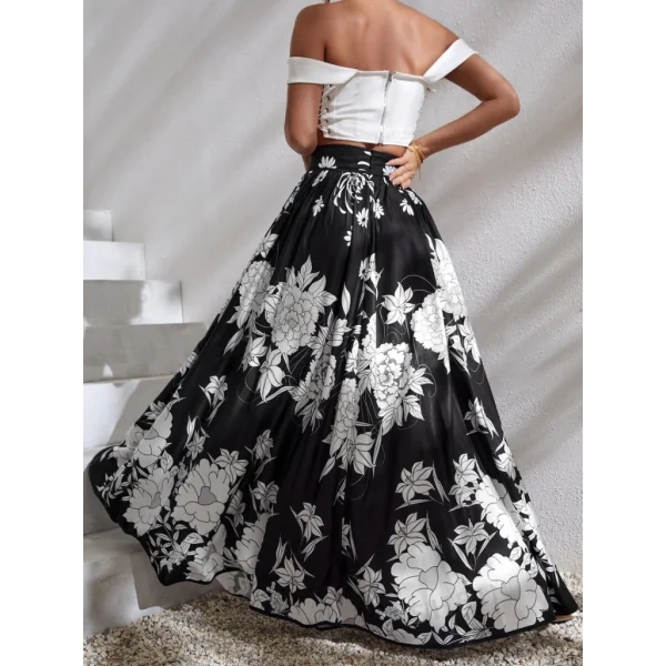 Kadın çiçek Baskılı Maxi Boy üprem Etek
