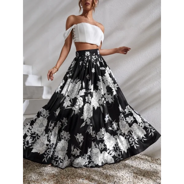 Kadın çiçek Baskılı Maxi Boy üprem Etek