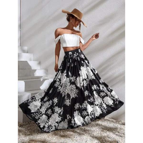 Kadın çiçek Baskılı Maxi Boy üprem Etek