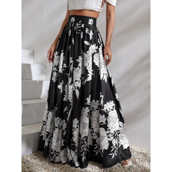 Kadın çiçek Baskılı Maxi Boy üprem Etek
