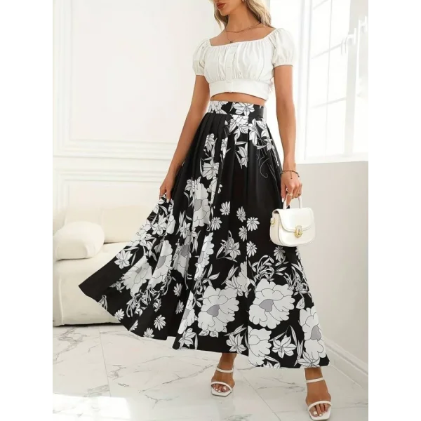 Kadın çiçek Baskılı Maxi Boy üprem Etek