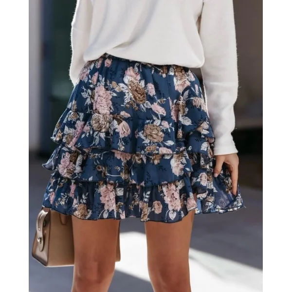 Kadın Çiçek Baskılı Şifon Etek