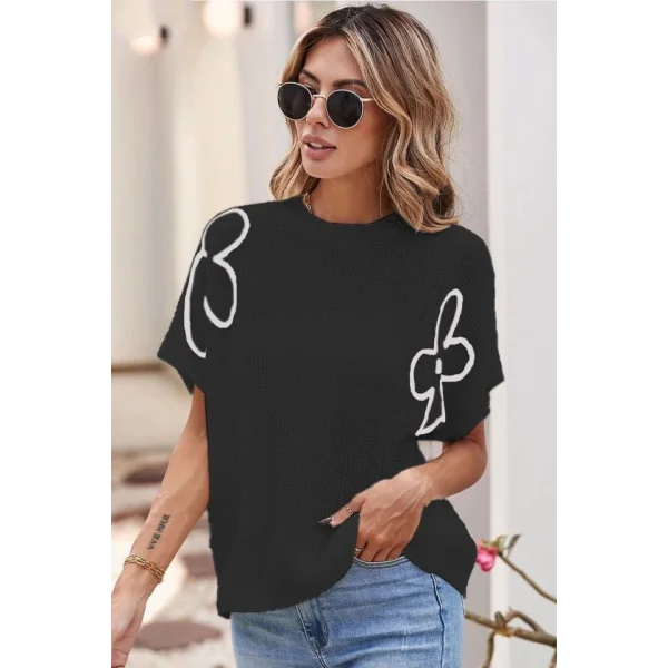 Kadın çiçek Detaylı Triko Bluz