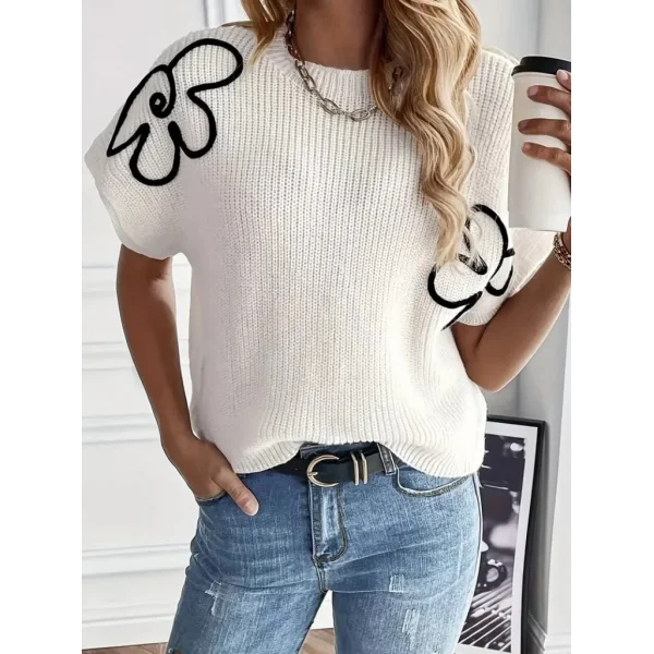 Kadın çiçek Detaylı Triko Bluz