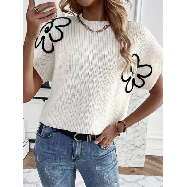 Kadın çiçek Detaylı Triko Bluz