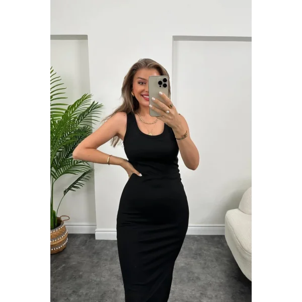 Kadın çift Yırtmaç Detaylı ıfır Kol idi Boy Elbise