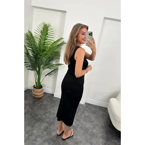 Kadın çift Yırtmaç Detaylı ıfır Kol idi Boy Elbise