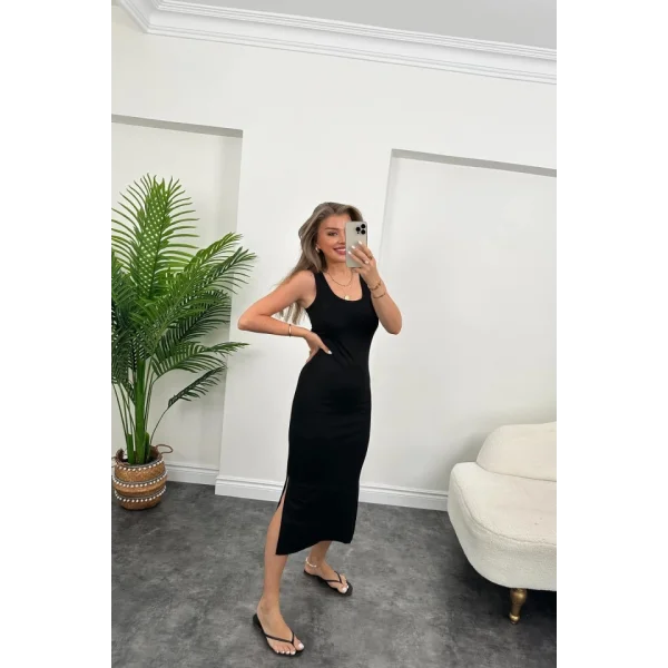 Kadın çift Yırtmaç Detaylı ıfır Kol idi Boy Elbise