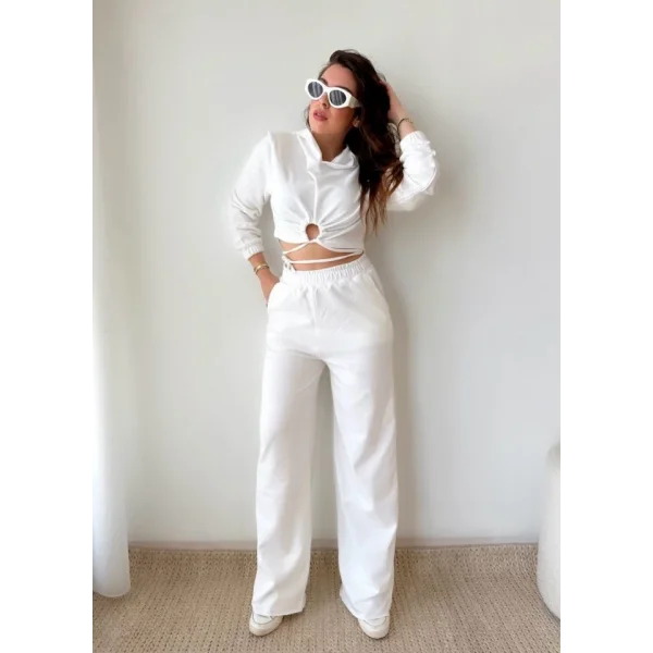 Kadın Crop Bağlama Detaylı Eşofman Takımı