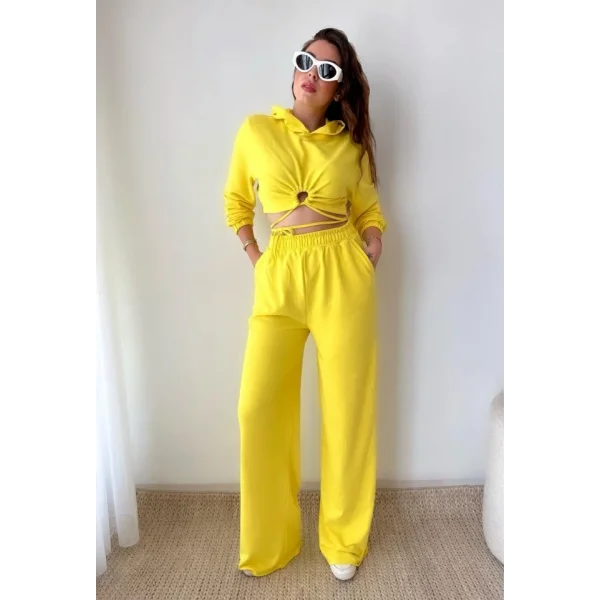 Kadın Crop Bağlama Detaylı Eşofman Takımı