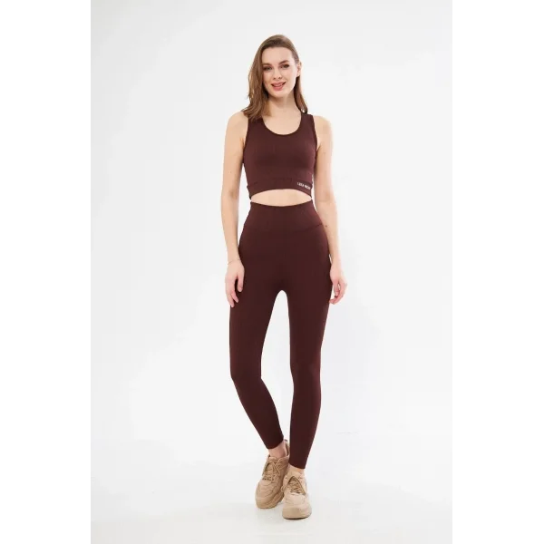 Kadın Crop Tayt İkili Spor Takımı - Bordo