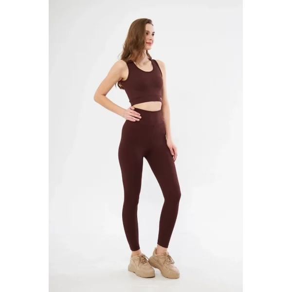 Kadın Crop Tayt İkili Spor Takımı - Bordo