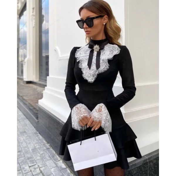 Kadın cuba Dalgıç Kumaş Ithal Dantel Ve Bronş Detaylı Fırsat ürün Elbise