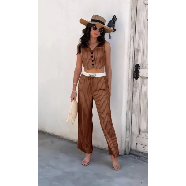 Kadın Dalgıç Krep Düğmeli Yelek Takım