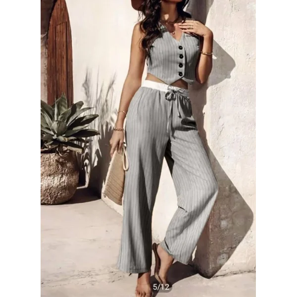 Kadın Dalgıç Krep Düğmeli Yelek Takım