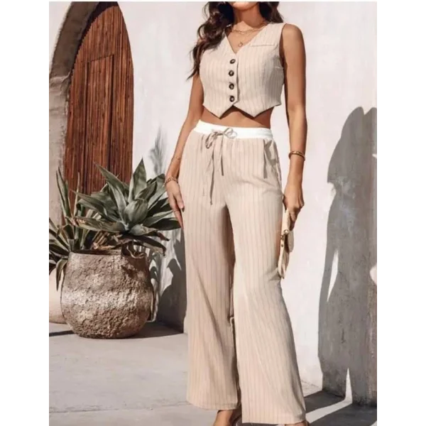 Kadın Dalgıç Krep Düğmeli Yelek Takım